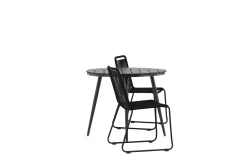 Venture Home Cafesett|Balkonggrupper-Break Cafégruppe Rund 90 cm + 2 Lindos Stablebar Stol Svart