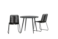 Venture Home Cafesett|Balkonggrupper-Break Cafégruppe Rund 90 cm + 2 Lindos Stablebar Stol Svart