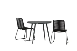 Venture Home Cafesett|Balkonggrupper-Break Cafégruppe Rund 90 cm + 2 Lindos Stablebar Stol Svart