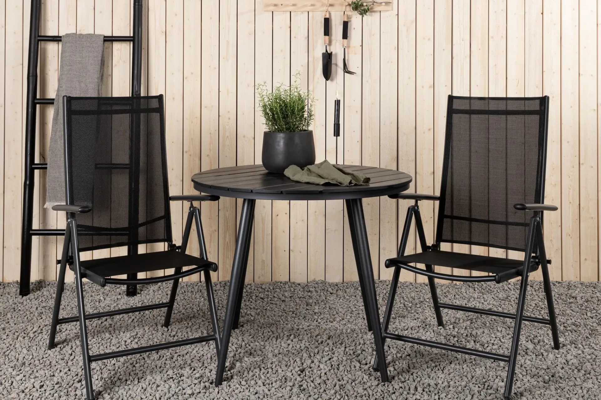 Venture Home Cafesett|Balkonggrupper-Break Cafésett Rundt Ø90 cm + 2 Break Posisjonsstol Svart