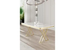Spisebord & Kjøkkenbord-Calchera Spisebord 130 cm Rektangulær Hvit Marmor,Gull