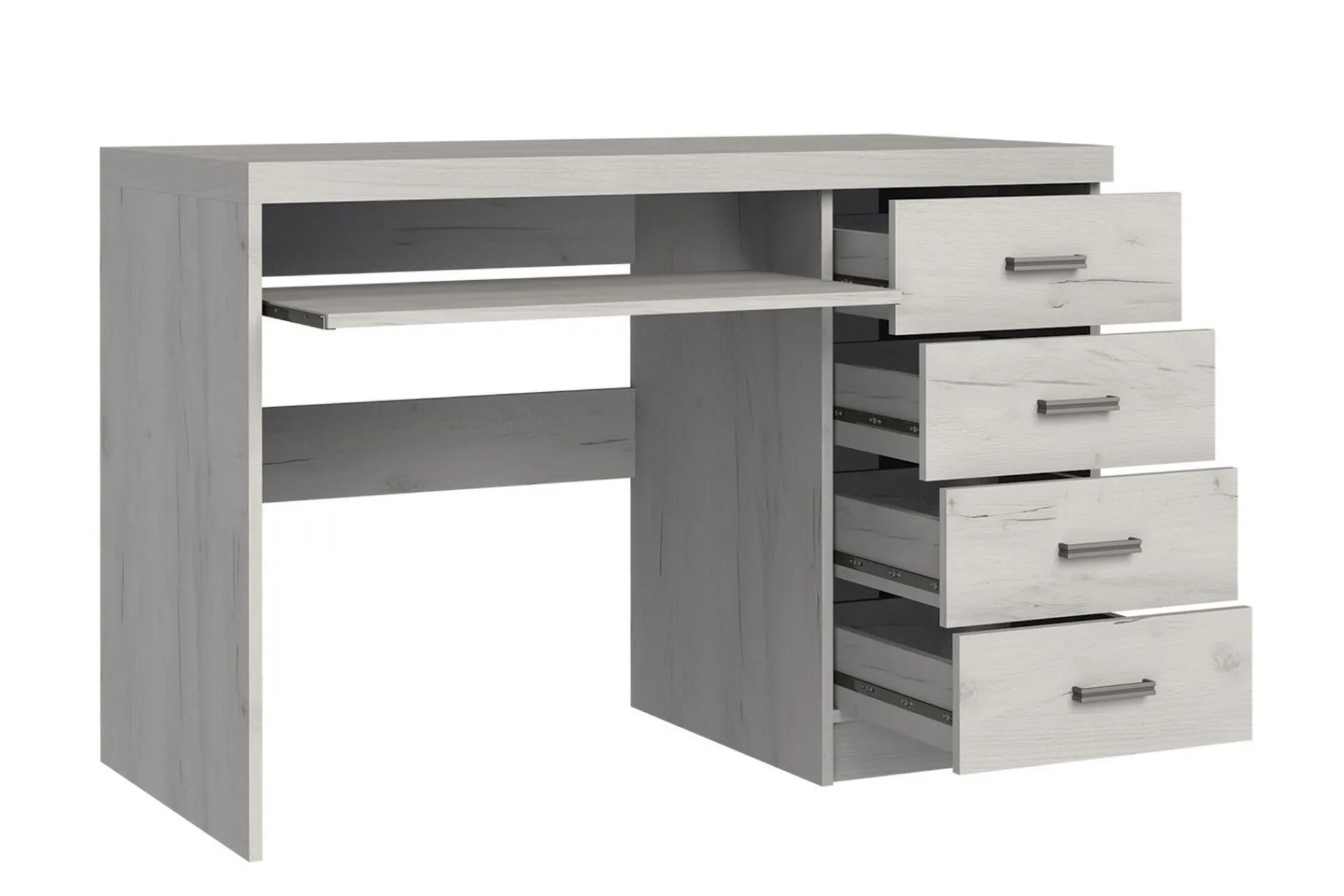 Kontorbord-Castillia Skrivebord 120 cm med Oppbevaring 4 Skuffer + Hyll Mørkt asketre