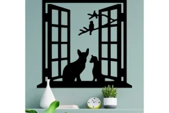 Skilt-Cat In The Window Veggdekor Svart