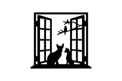 Skilt-Cat In The Window Veggdekor Svart