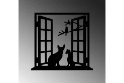 Skilt-Cat In The Window Veggdekor Svart