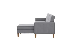 Loft24 Sofa Med Sjeselong-Chaiselong Lilly Lys grå, Fløyel Lysegrå