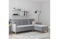 Loft24 Sofa Med Sjeselong-Chaiselong Lilly Lys grå, Fløyel Lysegrå