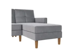 Loft24 Sofa Med Sjeselong-Chaiselong Lilly Lys grå, Fløyel Lysegrå