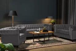 Manor House Chesterfield Luksus Sofagruppe 3+2+1 i Fløyel