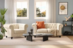 Manor House Chesterfield Lyx 2-seter Fløyelssofa – Liten dyp sofa