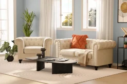 Manor House Chesterfield Lyx 2-seter Fløyelssofa – Liten dyp sofa