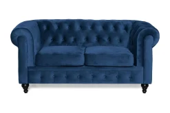 Manor House 2 Seter Sofa-Chesterfield Lyx 2-seter Liten fløyelssofa – Dyp sofa 160 cm bred Blå