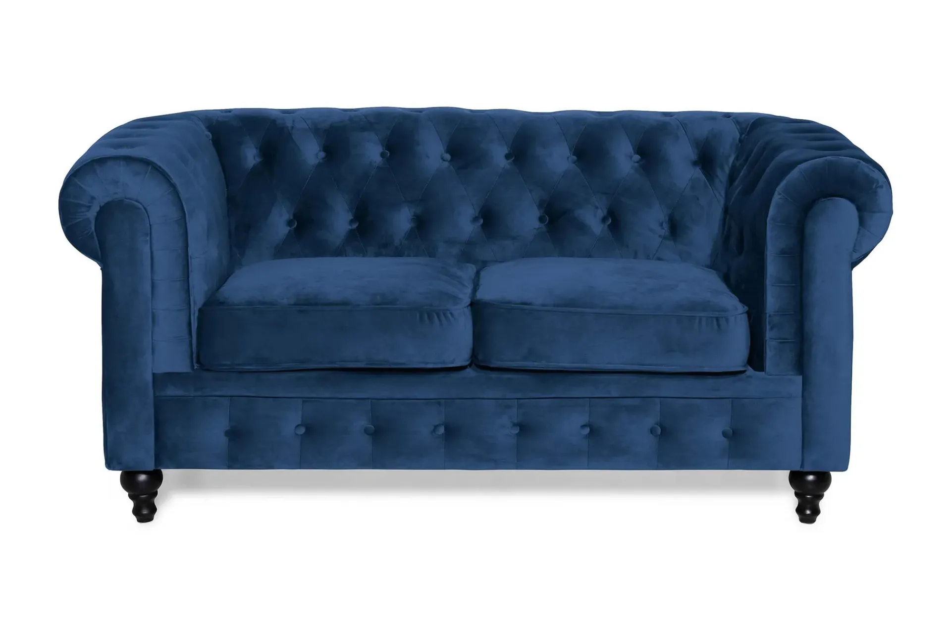 Manor House 2 Seter Sofa-Chesterfield Lyx 2-seter Liten fløyelssofa – Dyp sofa 160 cm bred Blå
