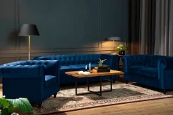 Manor House 2 Seter Sofa-Chesterfield Lyx 2-seter Liten fløyelssofa – Dyp sofa 160 cm bred Blå