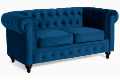 Manor House 2 Seter Sofa-Chesterfield Lyx 2-seter Liten fløyelssofa – Dyp sofa 160 cm bred Blå