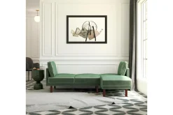 Dorel Home Velour Sofa & Fløyel Sofa-Clair 3-seters Sovesofa med Sjeselong Justerbar Fløyel/ Grønn