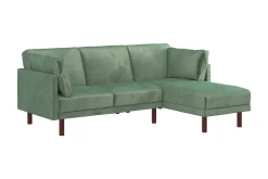 Dorel Home Velour Sofa & Fløyel Sofa-Clair 3-seters Sovesofa med Sjeselong Justerbar Fløyel/ Grønn