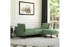 Dorel Home Velour Sofa & Fløyel Sofa-Clair 3-seters Sovesofa med Sjeselong Justerbar Fløyel/ Grønn