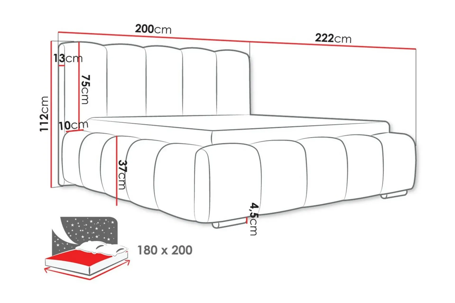 Sengeramme & Sengestamme|Seng Med Oppbevaring-Cleaton Sengeramme 180x200 cm Mørkegrå