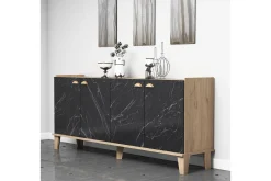 Sideboard & Skjenker-Console Eik|Marmor Svart,Natur