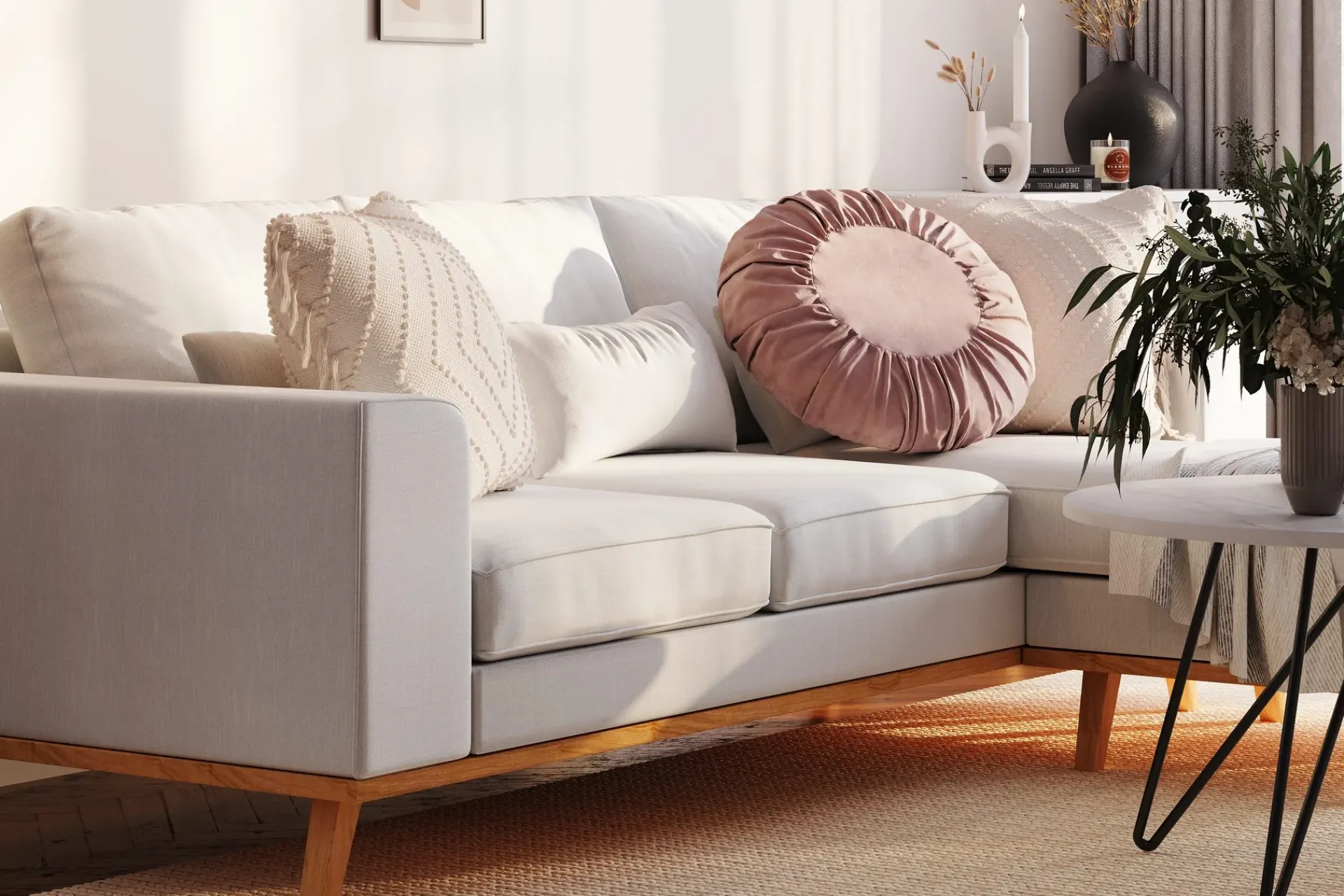 Scandinavian Choice Copenhagen Compact 3-seters Vendbar L-formet Divansofa i Stoff