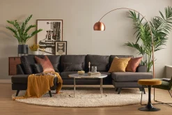 Scandinavian Choice Velour Sofa & Fløyel Sofa|U-Sofa-Copenhagen Compact 4-seters Venstrevendt U-formet Large Sofa med Divan og Sjeselong i Fløyel Mørkegrå