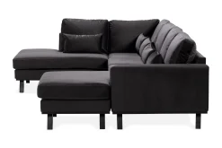 Scandinavian Choice Velour Sofa & Fløyel Sofa|U-Sofa-Copenhagen Compact 4-seters Venstrevendt U-formet Large Sofa med Divan og Sjeselong i Fløyel Mørkegrå