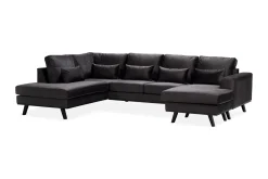 Scandinavian Choice Velour Sofa & Fløyel Sofa|U-Sofa-Copenhagen Compact 4-seters Venstrevendt U-formet Large Sofa med Divan og Sjeselong i Fløyel Mørkegrå