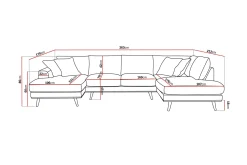 Scandinavian Choice U-Sofa-Copenhagen Premium 5-personers Højrevendt U-formet Dyb Sofa med Divan og Chaiselong i Stoff Ljusbrun