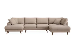 Scandinavian Choice U-Sofa-Copenhagen Premium 5-personers Højrevendt U-formet Dyb Sofa med Divan og Chaiselong i Stoff Ljusbrun