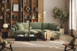 Scandinavian Choice Sofa Med Sjeselong-Copenhagen Premium 4-personers Højrevendt L-formet Dyb Divansofa i Chenille Grønn