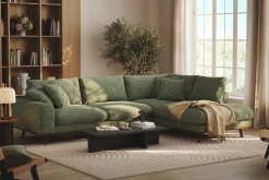 Scandinavian Choice Sofa Med Sjeselong-Copenhagen Premium 4-personers Højrevendt L-formet Dyb Chaiselongsofa i Chenille Grønn