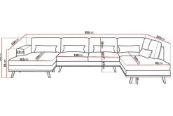Scandinavian Choice Copenhagen 5-seters Høyrevendt U-formet Sofa med Divan og Sjeselong i Fløyel