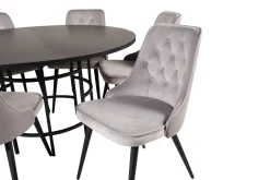 Venture Home Spisegrupper-Copenhagen Spisegruppe 140 cm Rund med 6 Velvet Stoler Svart,Lysegrå