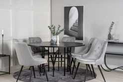 Venture Home Spisegrupper-Copenhagen Spisegruppe 140 cm Rund med 6 Velvet Stoler Svart,Lysegrå