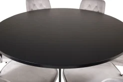 Venture Home Spisegrupper-Copenhagen Spisegruppe 140 cm Rund med 6 Velvet Stoler Svart,Lysegrå