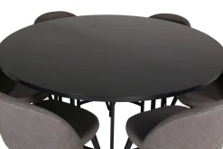 Venture Home Spisegrupper-Copenhagen Spisegruppe 140 cm Rund med 6 Velvet Stoler Svart,Grå