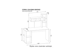 Kontorbord-Coralle Skrivebord 140 cm med Oppbevaringshyller Hvit