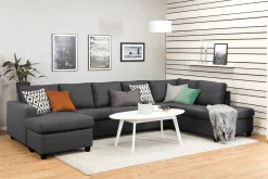 Basic Home U-Sofa-Crazy 5-seters Høyrevendt U-formet X-Large Sofa med Divan og Sjeselong i Stoff Mørkegrå