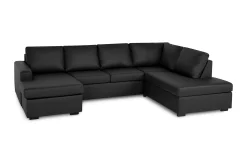 Basic Home U-Sofa-Crazy 4-seters Høyrevendt U-formet Small Sofa med Divan og Sjeselong i Kunstlær Svart