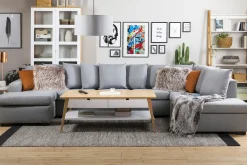Basic Home Crazy 5-seters Høyrevendt U-formet X-Large Sofa med Divan og Sjeselong i Stoff inkl. Pynteputer