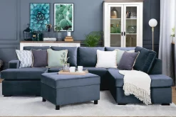 Basic Home Crazy 4-seters Høyrevendt U-formet Large Sofa med Divan og Sjeselong i Fløyel