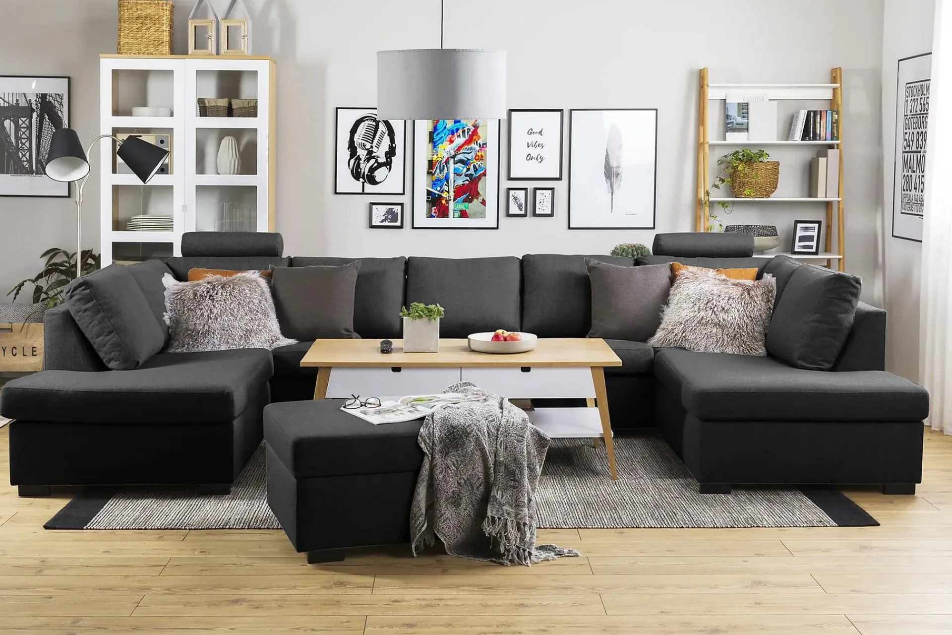 Basic Home Crazy 5-seters U-formet Sofa med Dobbel Sjeselong i Stoff