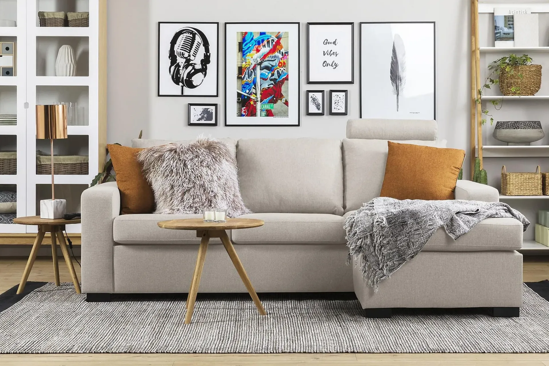 Basic Home Crazy 3-seters Vendbar L-formet Sjeselongsofa i Stoff