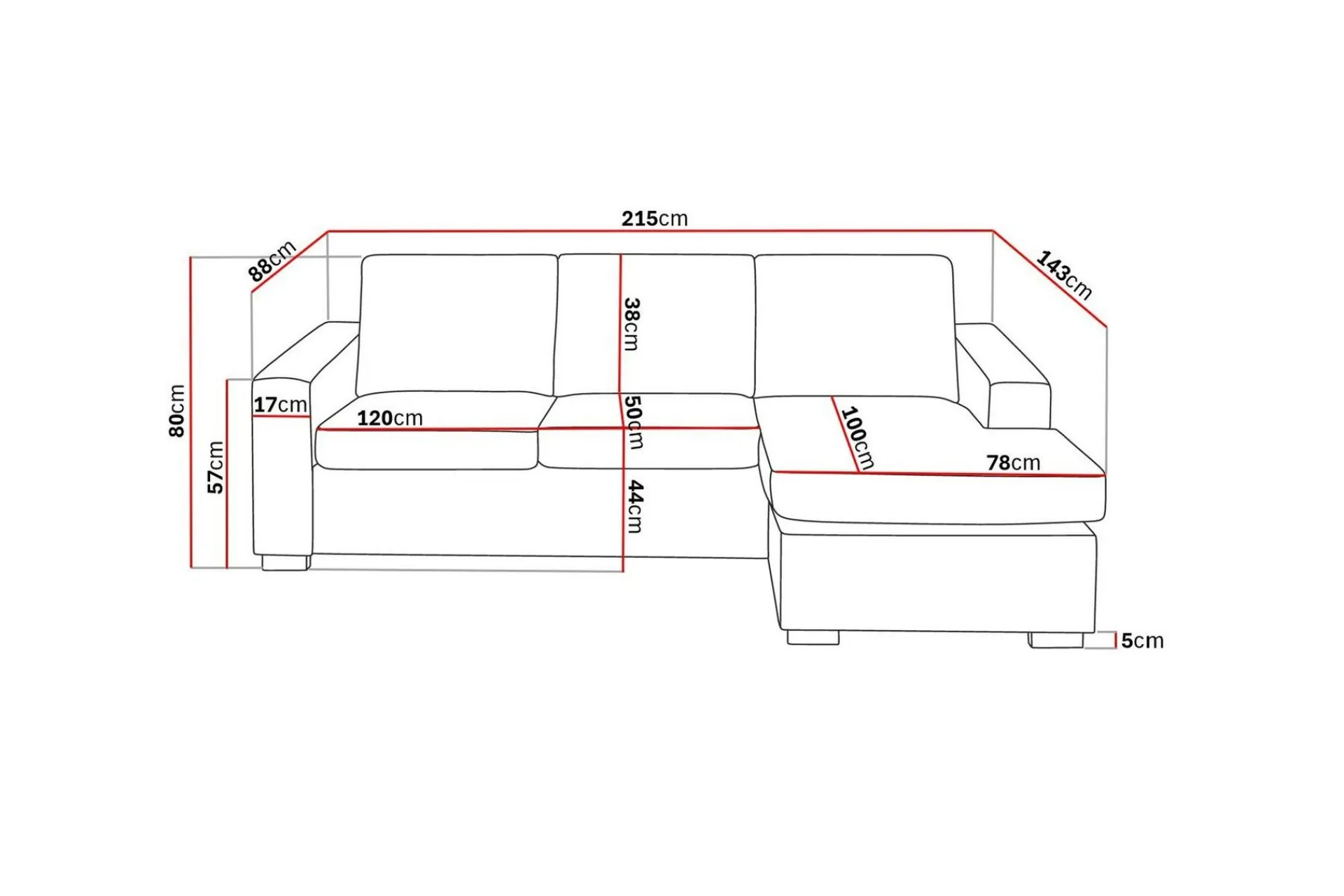 Basic Home Crazy 3-seters Vendbar L-formet Sjeselongsofa i Stoff