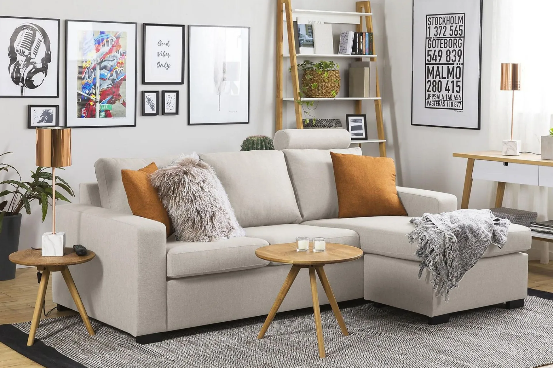 Basic Home Crazy 3-seters Vendbar L-formet Sjeselongsofa i Stoff