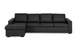 Basic Home Sofa Med Sjeselong-Crazy 4-seters Vendbar L-formet Sjeselongsofa i Kunstlær Svart