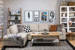Basic Home Sofa Med Sjeselong-Crazy 4-seters Venstrevendt L-formet Sjeselongsofa i Stoff Beige