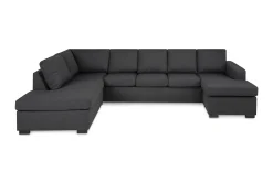 Basic Home U-Sofa-Crazy 5-seters Venstrevendt U-formet Sofa med Divan og Sjeselong i Stoff Mørkegrå