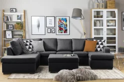 Basic Home U-Sofa-Crazy 5-seters Venstrevendt U-formet Sofa med Divan og Sjeselong i Stoff Mørkegrå